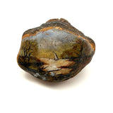 View from Shore with Sailboat, Old Folk Art Painted Conk