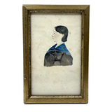 Siblings Frances Jane and Luther Dwight Woodbury, Sutton, MA, 1840s Folk Art Watercolor Portraits in Period Frames
