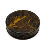 Handsome Earlyish 19th Century Marbled Mustard Paint Decorated Papier Mache Snuff Box