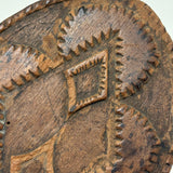 Much Handled Earlier 19th Century Chip Carved Flat Back Oval Butter/Cookie Stamp with Rich Patina and Monogram on Reverse