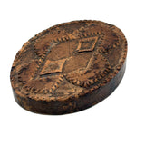 Much Handled Earlier 19th Century Chip Carved Flat Back Oval Butter/Cookie Stamp with Rich Patina and Monogram on Reverse