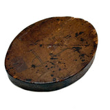 Much Handled Earlier 19th Century Chip Carved Flat Back Oval Butter/Cookie Stamp with Rich Patina and Monogram on Reverse