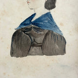 Siblings Frances Jane and Luther Dwight Woodbury, Sutton, MA, 1840s Folk Art Watercolor Portraits in Period Frames