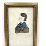 Siblings Frances Jane and Luther Dwight Woodbury, Sutton, MA, 1840s Folk Art Watercolor Portraits in Period Frames