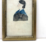 Siblings Frances Jane and Luther Dwight Woodbury, Sutton, MA, 1840s Folk Art Watercolor Portraits in Period Frames