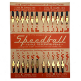 Great Graphics Vintage Speedball 24 Mounted Pen Nibs Display Card