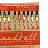 Great Graphics Vintage Speedball 24 Mounted Pen Nibs Display Card