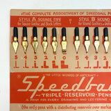 Great Graphics Vintage Speedball 24 Mounted Pen Nibs Display Card