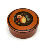 Charming Earlyish 19th Century Hand-painted Papier Mache Snuff Box with Pear and Cherries