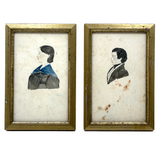 Siblings Frances Jane and Luther Dwight Woodbury, Sutton, MA, 1840s Folk Art Watercolor Portraits in Period Frames