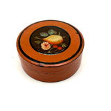 Charming Earlyish 19th Century Hand-painted Papier Mache Snuff Box with Pear and Cherries