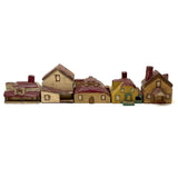 Charming Set of Six c. 1930s Painted Wooden Folk Art Houses
