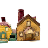 Charming Set of Six c. 1930s Painted Wooden Folk Art Houses