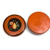 Charming Earlyish 19th Century Hand-painted Papier Mache Snuff Box with Pear and Cherries