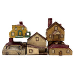 Charming Set of Six c. 1930s Painted Wooden Folk Art Houses