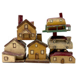 Charming Set of Six c. 1930s Painted Wooden Folk Art Houses