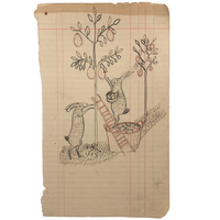 Easter Rabbits with Eggs, Wayne Blouch Ink Drawing on Ledger Paper