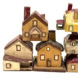 Charming Set of Six c. 1930s Painted Wooden Folk Art Houses