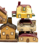 Charming Set of Six c. 1930s Painted Wooden Folk Art Houses