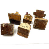 Charming Set of Six c. 1930s Painted Wooden Folk Art Houses
