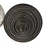 Graduated Old Set of Round Tin Cutters in Tin Case