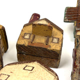 Charming Set of Six c. 1930s Painted Wooden Folk Art Houses