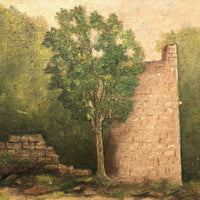 Soft Landscape with Trees and Ruins, Antique Oil on Linen Painting