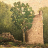 Soft Landscape with Trees and Ruins, Antique Oil on Linen Painting