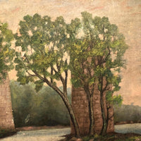 Soft Landscape with Trees and Ruins, Antique Oil on Linen Painting
