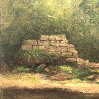 Soft Landscape with Trees and Ruins, Antique Oil on Linen Painting