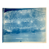 View from Stage, Antique Cyanotype Photo of Theatre Interior with Stars and Stripes Everywhere