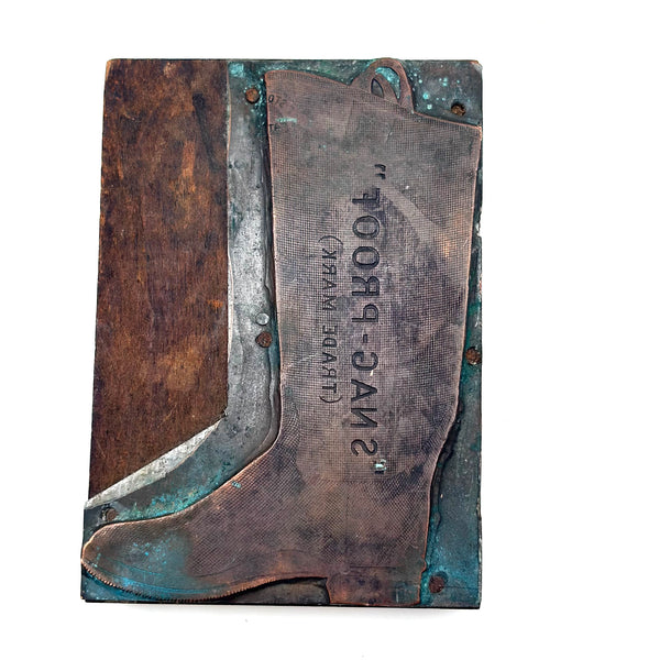 Late 19th Century "Snag Proof" Boots Copper on Wood Print Block