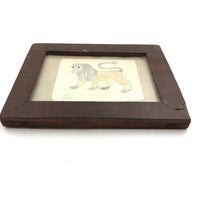 Charming Little 19th C. Naive Lion Drawing in Period Frame