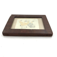 Charming Little 19th C. Naive Lion Drawing in Period Frame