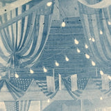 View from Stage, Antique Cyanotype Photo of Theatre Interior with Stars and Stripes Everywhere