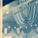 View from Stage, Antique Cyanotype Photo of Theatre Interior with Stars and Stripes Everywhere