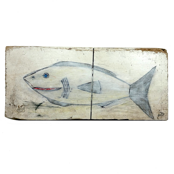Shark! Recent Vintage Folk Art Polychrome Carving on Scrap Wood