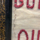 GOD BLESS OUR HOME, Wonderfully Crude Make Do Embroidery on Wire Mesh Screen, Original Frame