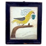 Arrilla Bisbee's Very Wonderful Yellow Bird, c. 1850 Watercolor Drawing in Period Frame, Original Glass