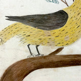 Arrilla Bisbee's Very Wonderful Yellow Bird, c. 1850 Watercolor Drawing in Period Frame, Original Glass