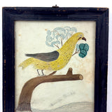 Arrilla Bisbee's Very Wonderful Yellow Bird, c. 1850 Watercolor Drawing in Period Frame, Original Glass