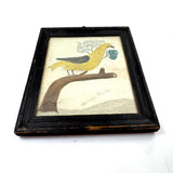 Arrilla Bisbee's Very Wonderful Yellow Bird, c. 1850 Watercolor Drawing in Period Frame, Original Glass