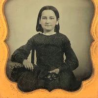 Lovely Young Woman Holding Book, Hand-tinted Ambrotype by J.T Williams, York PA, 1850s