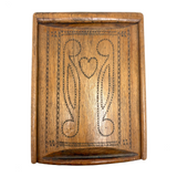 To Celia Woods from Aunt Rena, 1862, Vermont: Perfect Condition Carved Out, Chip Carved Blonde Wood Slide Lid Box with Heart