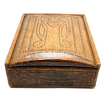 To Celia Woods from Aunt Rena, 1862, Vermont: Perfect Condition Carved Out, Chip Carved Blonde Wood Slide Lid Box with Heart