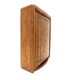 To Celia Woods from Aunt Rena, 1862, Vermont: Perfect Condition Carved Out, Chip Carved Blonde Wood Slide Lid Box with Heart