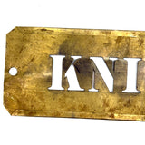 KNITTING MACHINERY, Unusual and Excellent c. 1900 29 Inch Interestingly Patinated Brass Stencil
