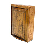 To Celia Woods from Aunt Rena, 1862, Vermont: Perfect Condition Carved Out, Chip Carved Blonde Wood Slide Lid Box with Heart