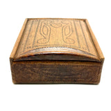 To Celia Woods from Aunt Rena, 1862, Vermont: Perfect Condition Carved Out, Chip Carved Blonde Wood Slide Lid Box with Heart