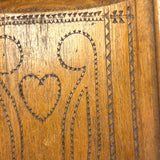 To Celia Woods from Aunt Rena, 1862, Vermont: Perfect Condition Carved Out, Chip Carved Blonde Wood Slide Lid Box with Heart